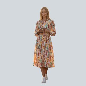 ZARA The Melinda Midi Oyster White Printed Shirt Dress With Belt Size Small NWT